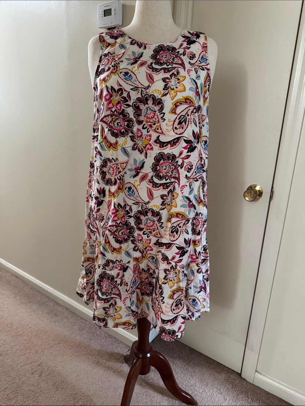 LOFT White Floral A-Line Swing Skirt with Pink & Yellow Paisley